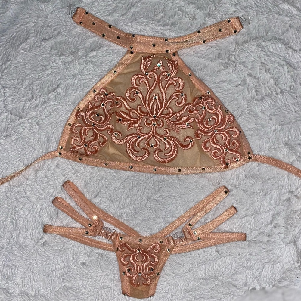 CORAL PEACH PINK  2 PIECE TOP & BOTTOM RAVE DANCE LINGERIE SET